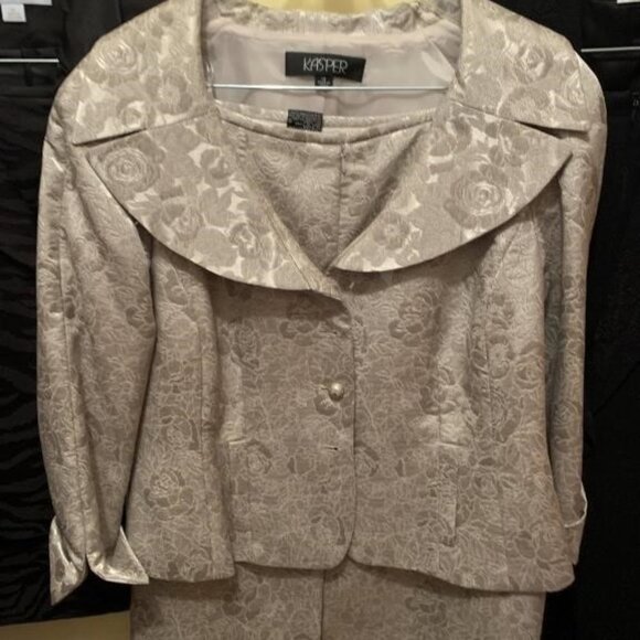 KASPER Grey Floral Paisley two-piece power career suit jacket & skirt sz 12